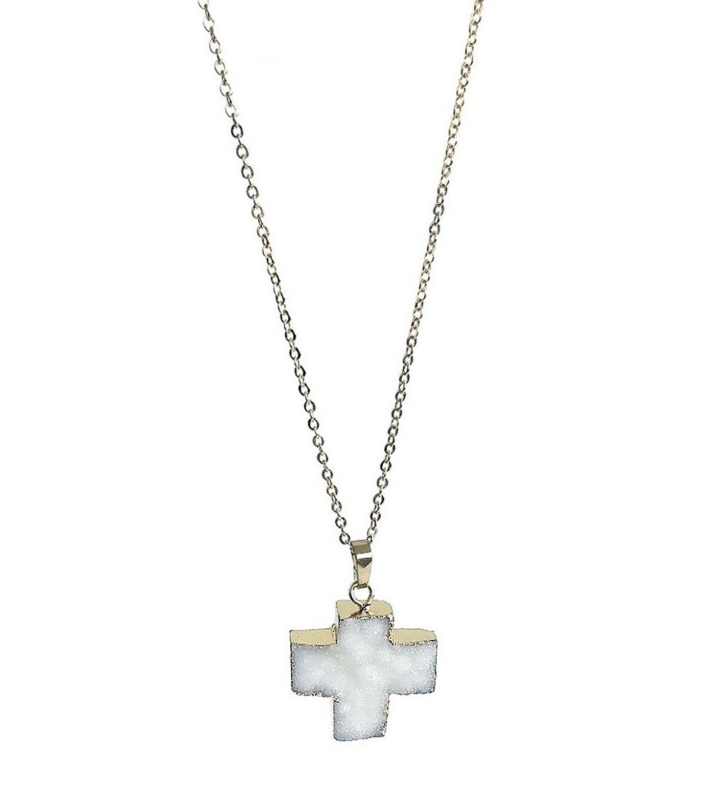 Halsband med vitt sten kors