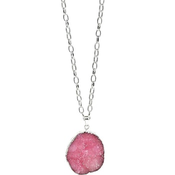 Långt halsband med rosa sten
