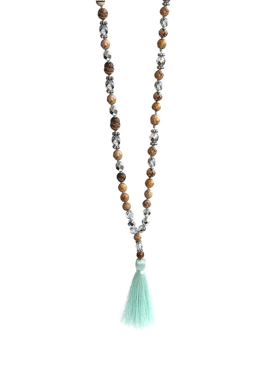 Långt Jaspis halsband med pärlor och tofs - C.M.H Design Jewellery