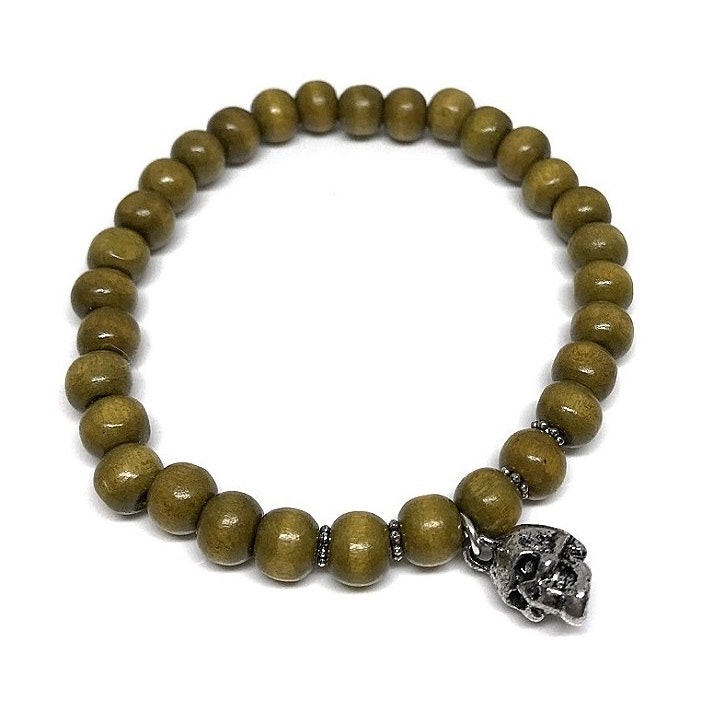 Olivgrönt döskalle armband i trä herr - C.M.H Design Jewellery