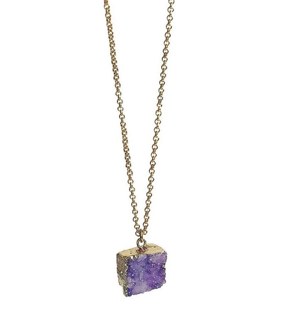 Guldförgyllt halsband med lila sten