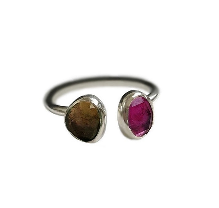 Brun och rosa Turmalin ring silver