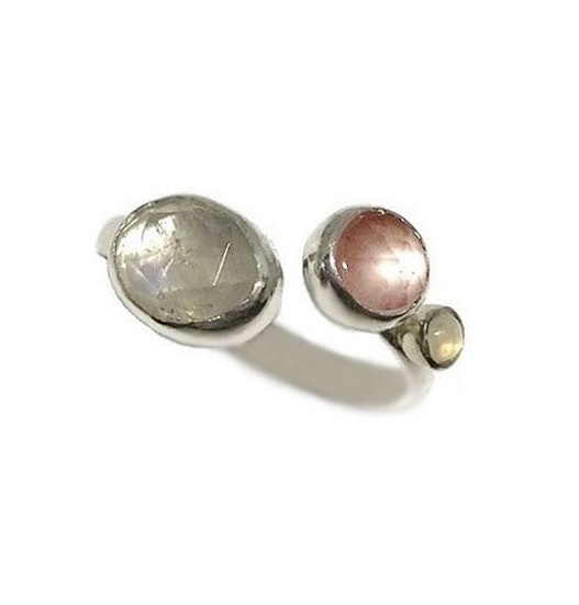 Månsten ring med rosa kalcedon sten silver