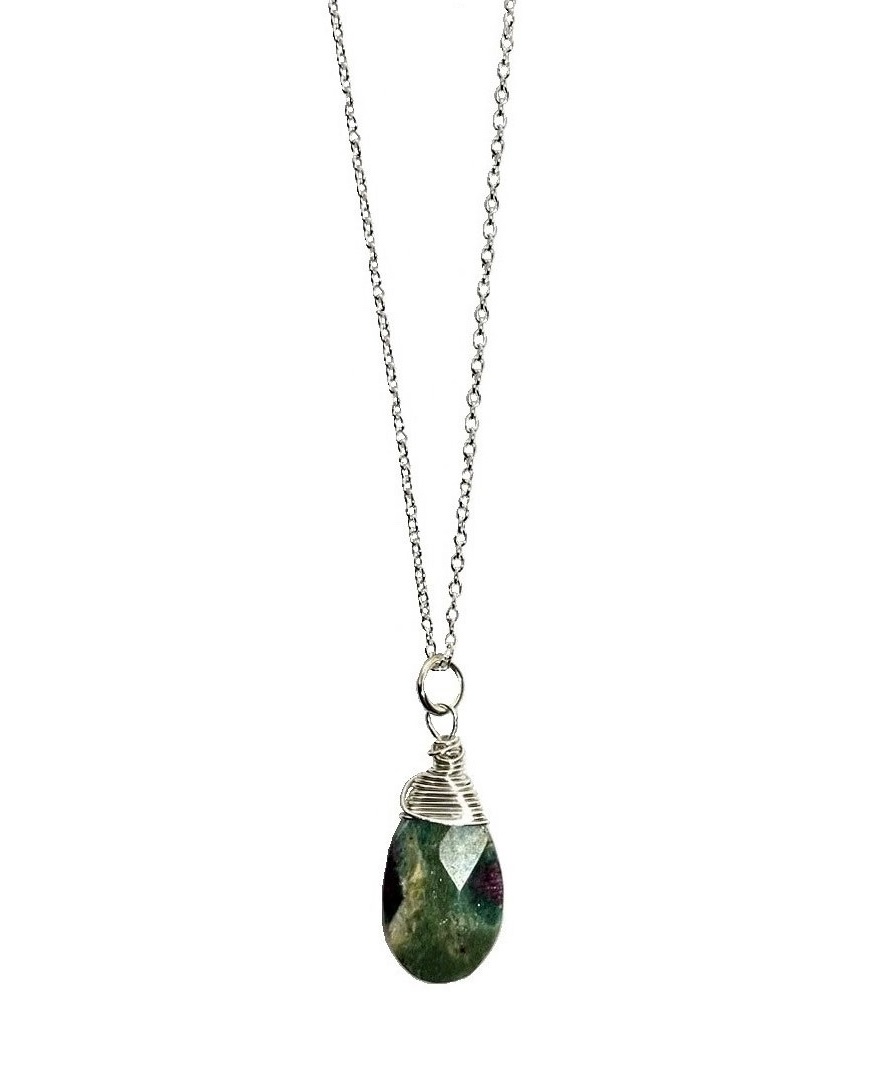 Grön Fuchsit halsband med rubin silver