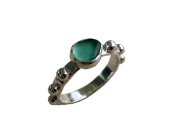 Sjöglas ring 925 silver