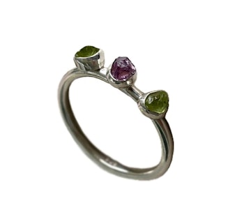 Peridot och Ametist ring silver