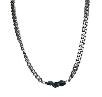 Pansarlänk halsband med gröna Apatiter