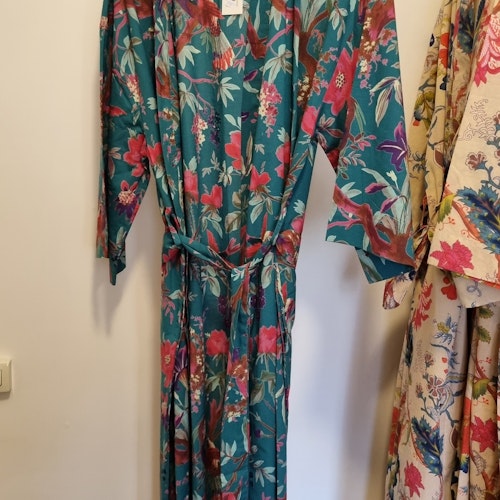 Blommig kimono - blå/grön botten