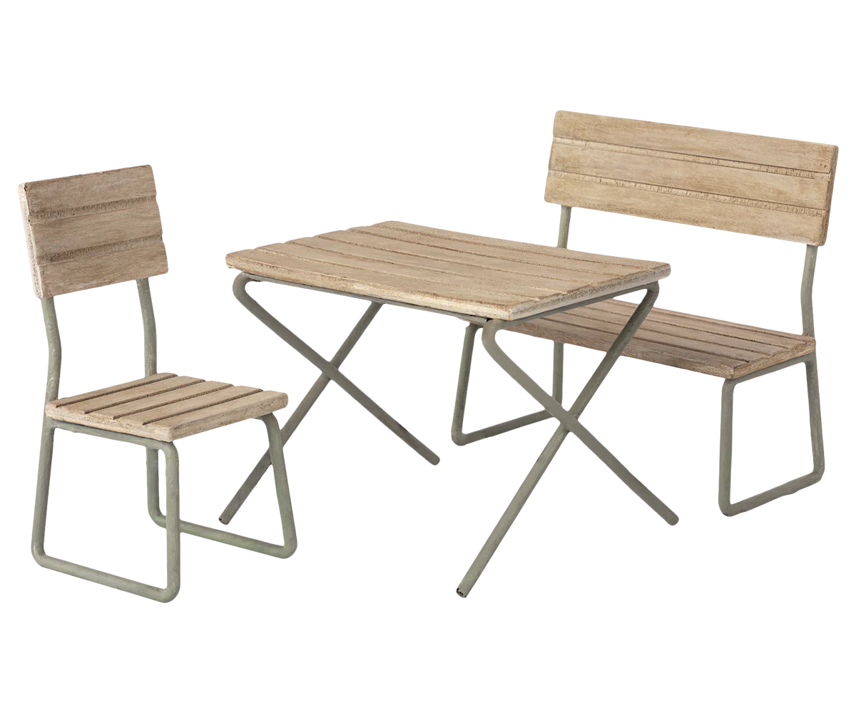 Maileg - Trädgårdsset - bord med stol och bänk