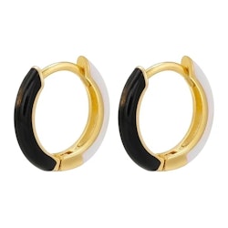 Mini creoler i koppar med svart och vit emalj (13 mm)