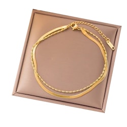 Stilrent guldfärgat dubbelarmband i rostfritt stål 16–20 cm