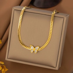 Halsband med guldfjäril i stål