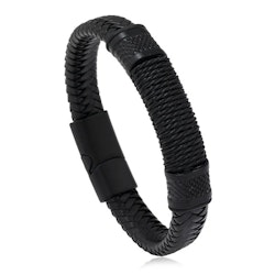 Svart herrarmband med flätning och lindning