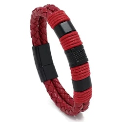 Rött armband med svarta detaljer