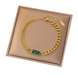 Elegant armband i rostfritt stål med grön kristall – justerbart 16–20 cm