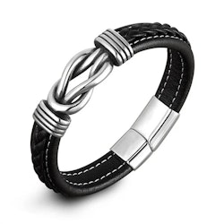 Svart läderarmband med metallknut
