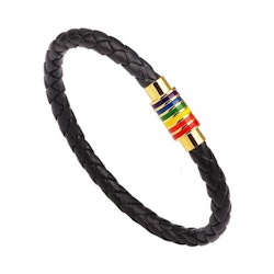 Svart armband med regnbågslås i guld, 21 cm