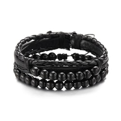 Svart armband med Agatstenar och läderdetaljer