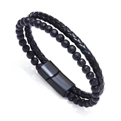 Armband med svart vulkansten och flätad rem