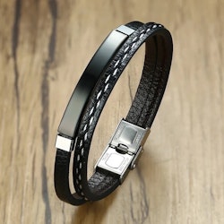 Svart läderarmband med svart platta