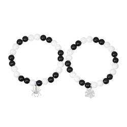 2-pack armband med spindel & nät i svartvitt stenutförande