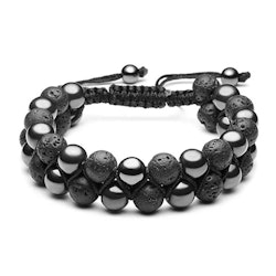 Dubbelradigt armband med lavasten & kromglans