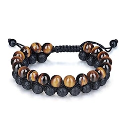Tvåradigt armband med TigerEye och vulkansten