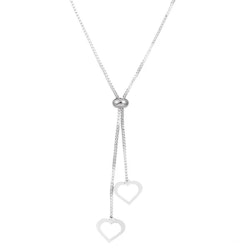 Justerbart halsband med två hjärtan i silver
