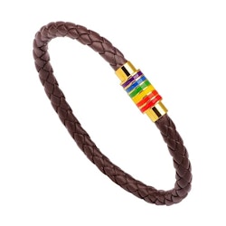 Brunt armband med regnbågslås i guld, 21 cm