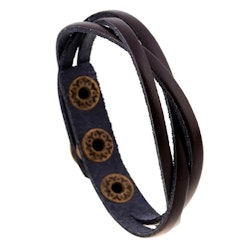 Mörkbrunt läderarmband med tryckknappar