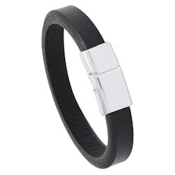 Svart armband med silverlås, 22,5 cm