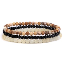 3-pack armband i jaspis, onyx & jade