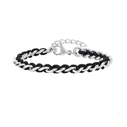 Armband med flätad textil och stålkedja