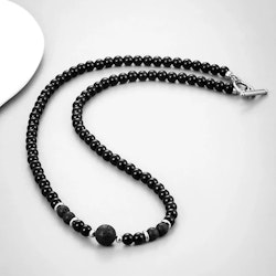 Svart halsband med lavasten och T-lås