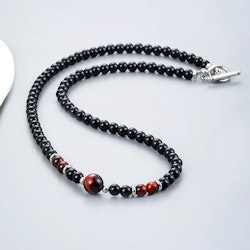 Halsband med onyx & rött tigeröga