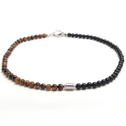 Kort halsband med svart onyx & tigeröga, 46 cm