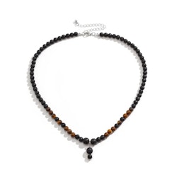 Halsband med vulkansten & tigeröga, 45–53 cm