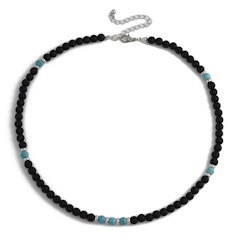 Halsband med turkosa och svarta stenpärlor