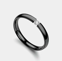 Svart rostfri ring med glittrande sten
