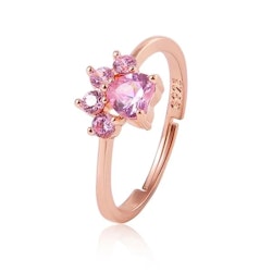 Roséfärgad ring med kattfot i rosa kristall
