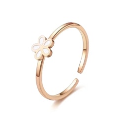 Tunn ring med blomma i roséguld