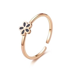 Tunn ring med svart blomma i roséguld