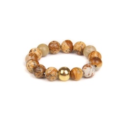 Elastisk ring i beige jaspis med gulddetalj