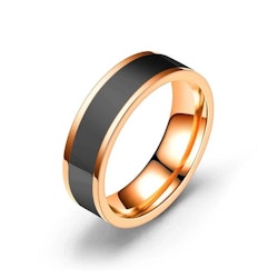 Herrring i rostfritt stål guld/svart 6 mm