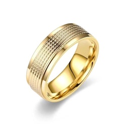 Guldfärgad herrring med räfflad design 8 mm