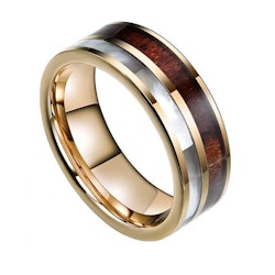 Herrring i guld med trä- och pärlemorinlägg 8 mm