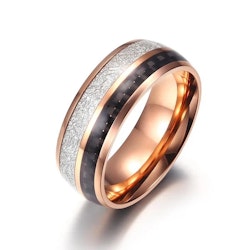 Herrring i roséguld med karbon- och metallinlägg 8 mm