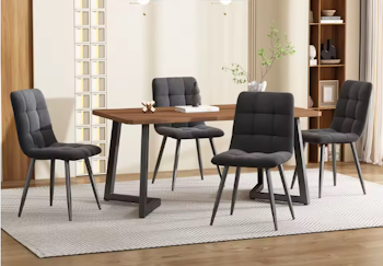 Walnut | 5-delad matgrupp med mörkgrå sammetsstolar 117x68x75
