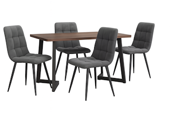 Walnut | 5-delad matgrupp med mörkgrå sammetsstolar 117x68x75