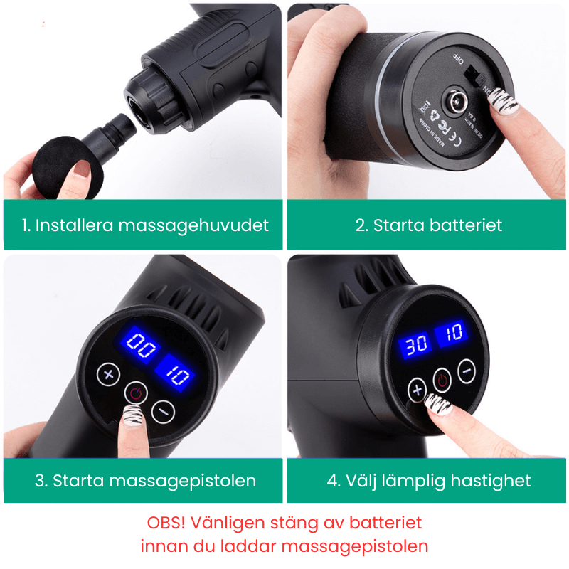 Massasjepistol - inkluderer 6 forskjellige hoder